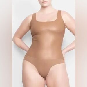 Skims Faux Leather Scoop Bodysuit